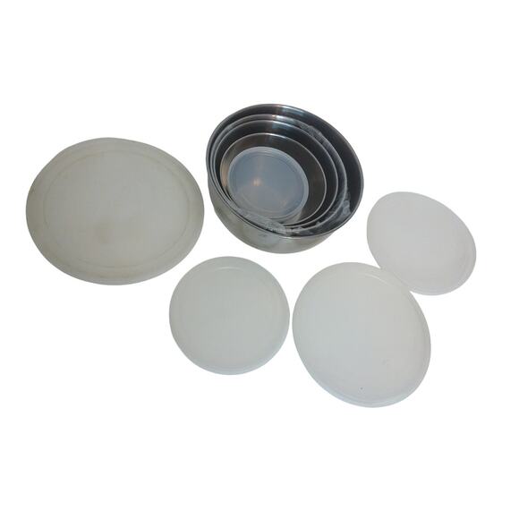 Vintage Stainless Steel Nesting Mixing Bowls With Plastic Lids Set of 5 New READ - Picture 4 of 7
